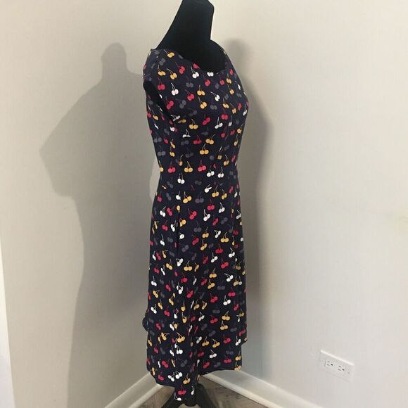 MODCLOTH CIRCUS Blue Cherries Scallop Neck Cap Sleeves Retro Dress UK 10 US 6 - Picture 2 of 9